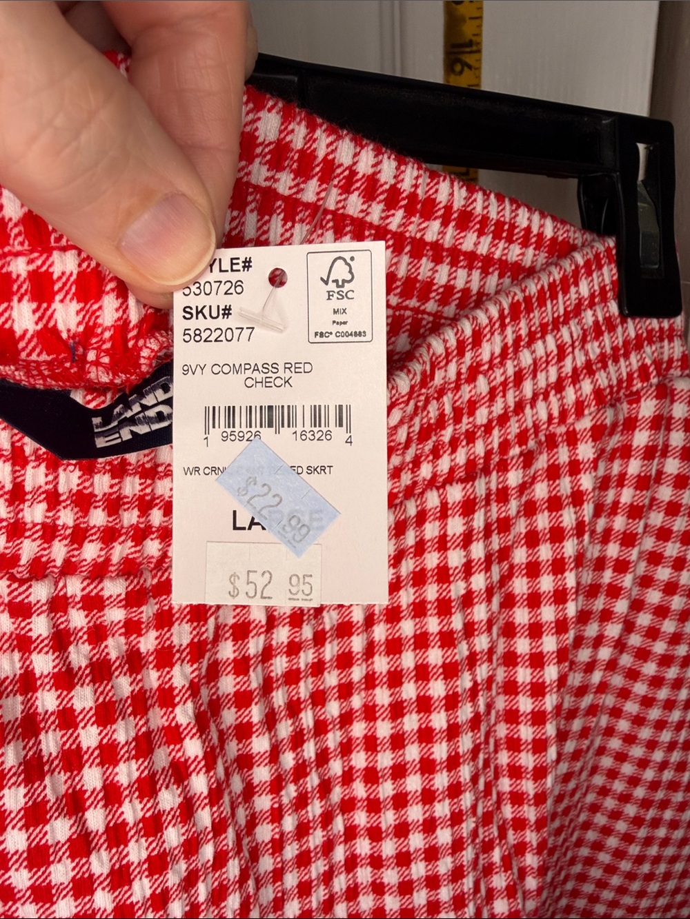 Lands' End Red and White Gingham A-Line Tiered Skirt - Picture 5 of 6